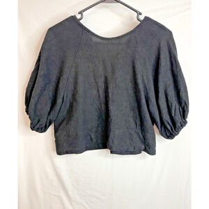 House of Harlow 1960 Black Boho Prairie 3/4 Puff Sleeve Cropped Top Size Med